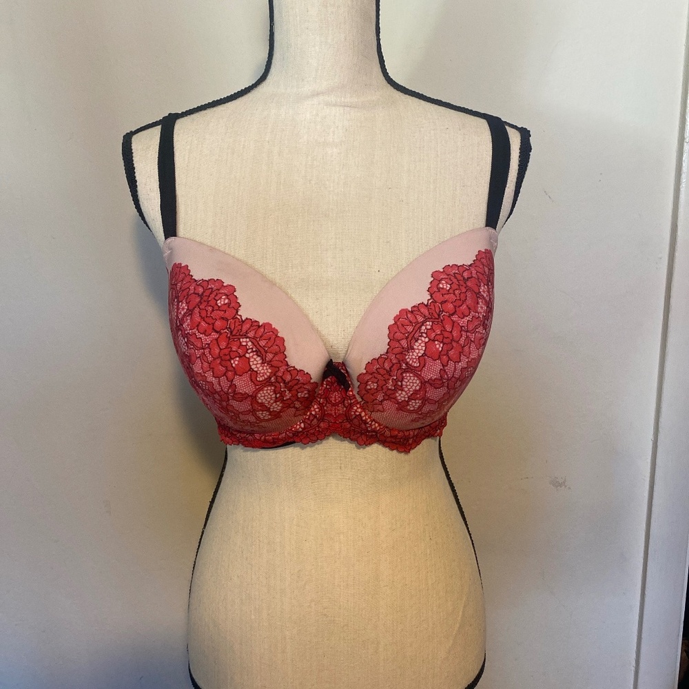 Victoria’s Secret Dream Angels Lace Bra 36DD Pink Red Underwire